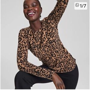 Charter Club Leopard Print Crew Neck Sweater